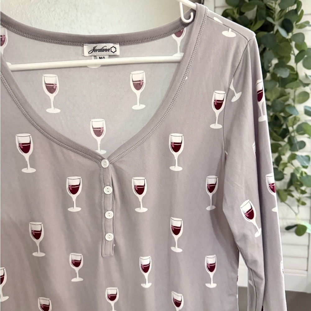 Jordann Jammies Women's Pajama Top M L Gray Red Wine Soft Pj Print Sleepwear - Picture 3 of 8